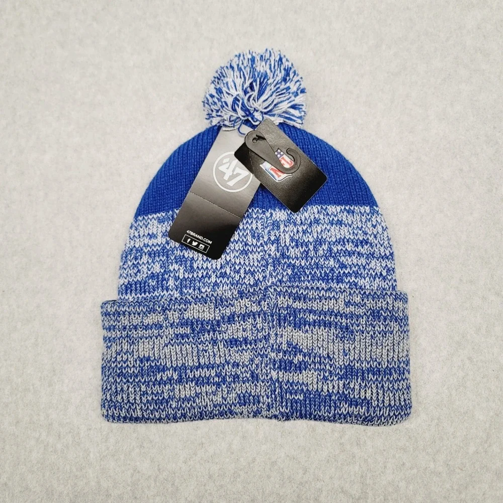 47 Brand Indianapolis Colts‎ Logo NFL Beanie Cuffed Knit Blue White Hat Cap Pom